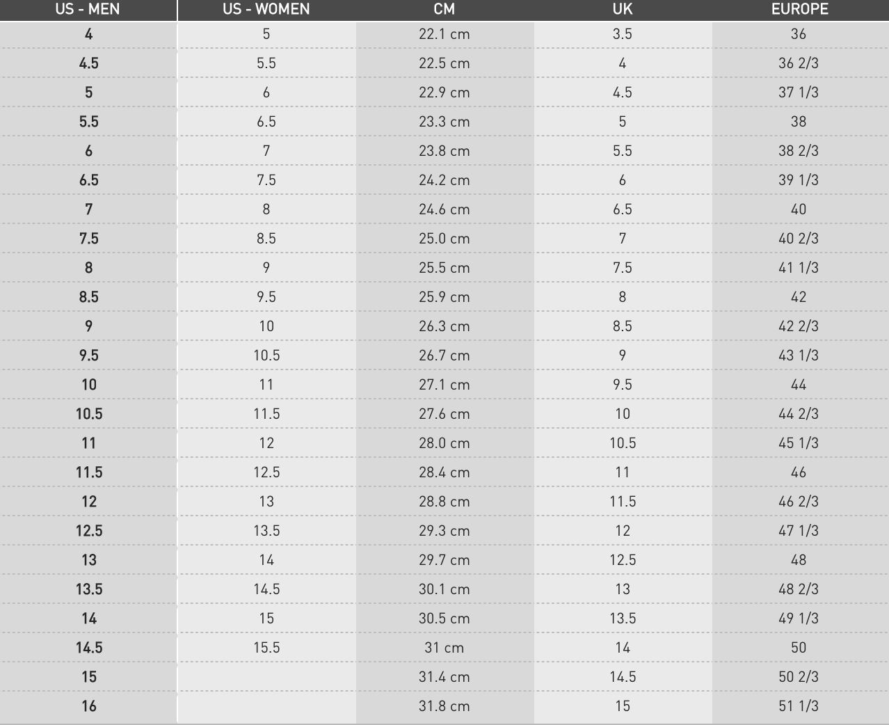 Alice And Shoe Size Chart