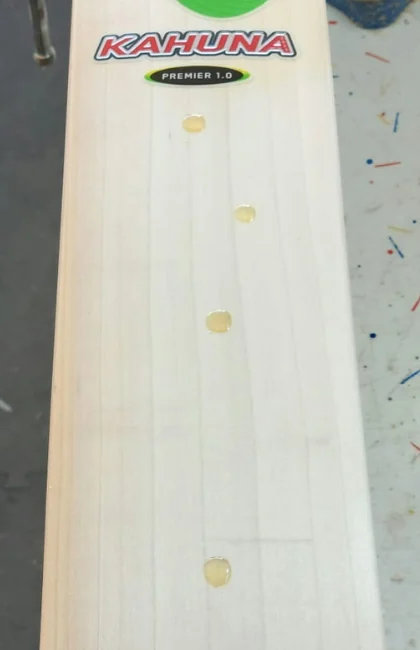Raw linseed oil applied to the face of a cricket bat